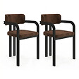 ID MARKET - Lot de 2 chaises de salle à manger, fauteuils de table ESMA en métal noir et velours marron avec accoudoirs - vignette