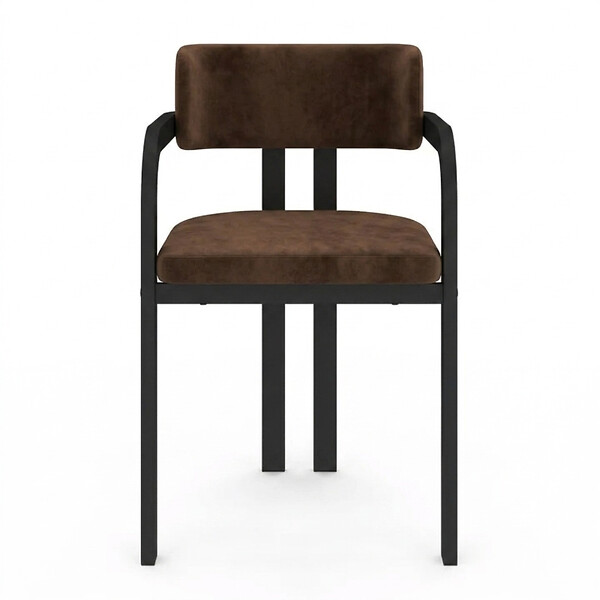 ID MARKET - Lot de 2 chaises de salle à manger, fauteuils de table ESMA en métal noir et velours marron avec accoudoirs - large