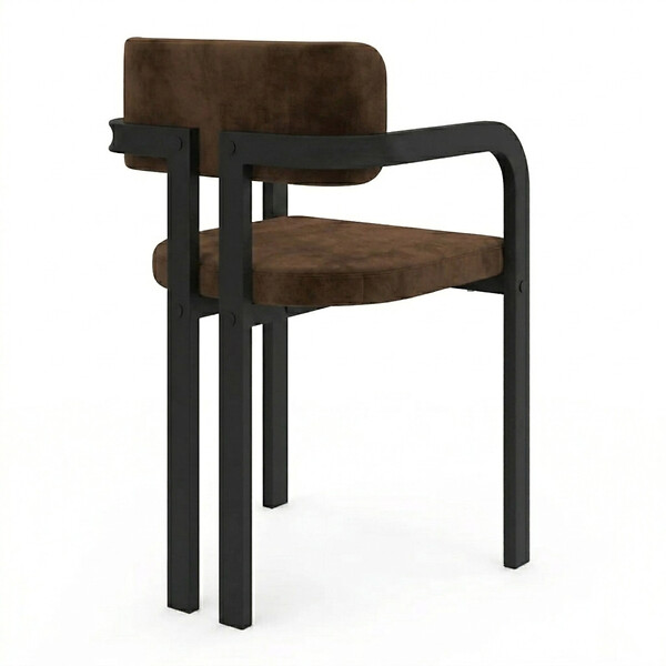 ID MARKET - Lot de 2 chaises de salle à manger, fauteuils de table ESMA en métal noir et velours marron avec accoudoirs - large