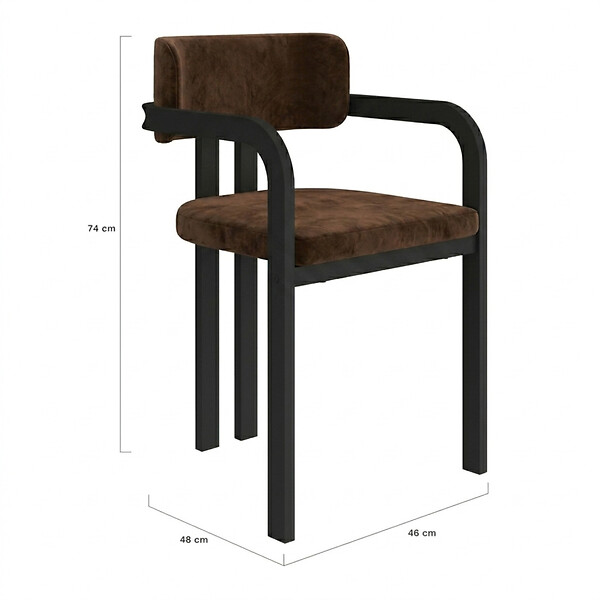 ID MARKET - Lot de 2 chaises de salle à manger, fauteuils de table ESMA en métal noir et velours marron avec accoudoirs - large