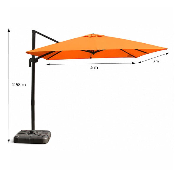 CONCEPT USINE - Parasol carré 3x3 déporté rotatif orange en aluminium PALATINO - large