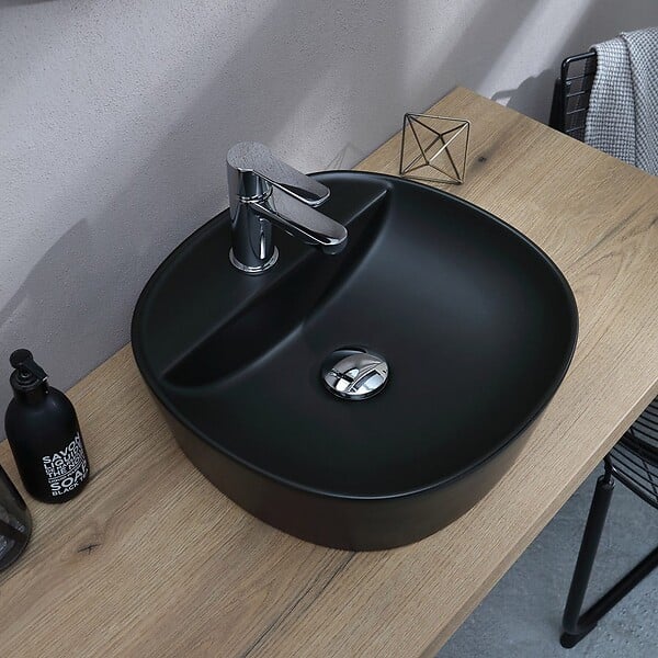 KIAMAMI VALENTINA - Lavabo De Meuble Rond En Céramique Noire Mate - large