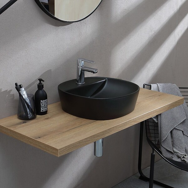 KIAMAMI VALENTINA - Lavabo De Meuble Rond En Céramique Noire Mate - large