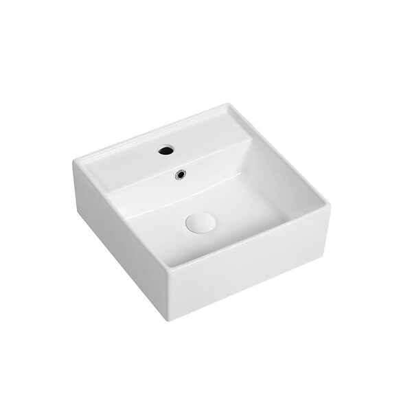 KIAMAMI VALENTINA - Lavabo Décoratif Carré 41X41cm En Céramique Blanche Avec Trou Pour Robinet - large