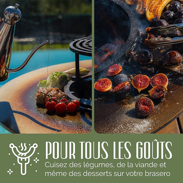 GRILL'CHIC - GRILL'CHIC - Pack Privilège Brasero Cévenol Corten Bois Rond - Simple Cuve - Avec Bâche + Grille + Stop Food Inclus - À Assembler - Fabriqué en France - Ø74 x 90 cm - large