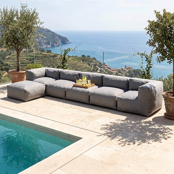 OVIALA - Canapé d'angle de jardin modulable 6 places gris - Mixi - large