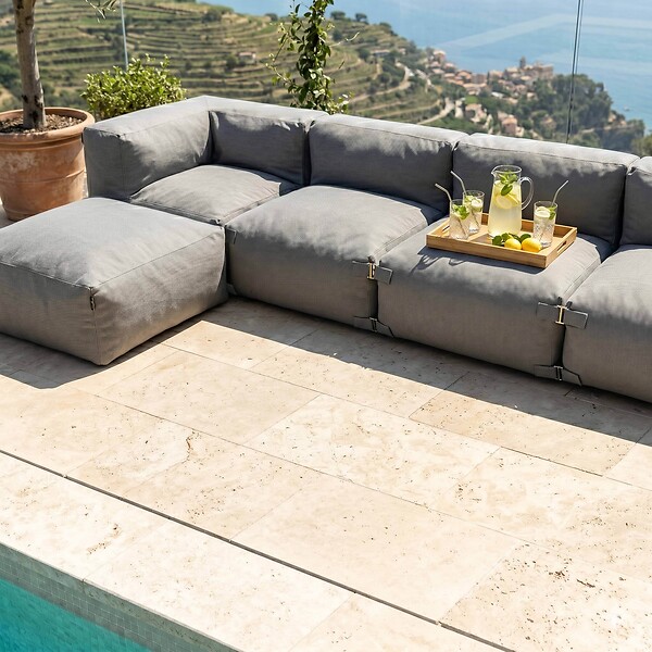 OVIALA - Canapé d'angle de jardin modulable 6 places gris - Mixi - large