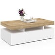 ID MARKET - Table basse rectangulaire ELSA 100 cm 2 tiroirs en bois blanc et plateau façon hêtre - vignette