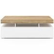 ID MARKET - Table basse rectangulaire ELSA 100 cm 2 tiroirs en bois blanc et plateau façon hêtre - vignette