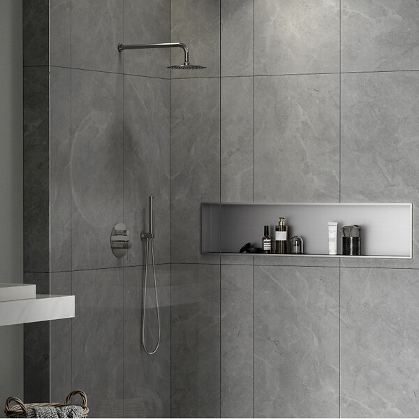 CERAMIA - Timeless Niche de Douche à encastrer, Acier Inoxydable 304, 120x28x10cm, Chrome brossé - large