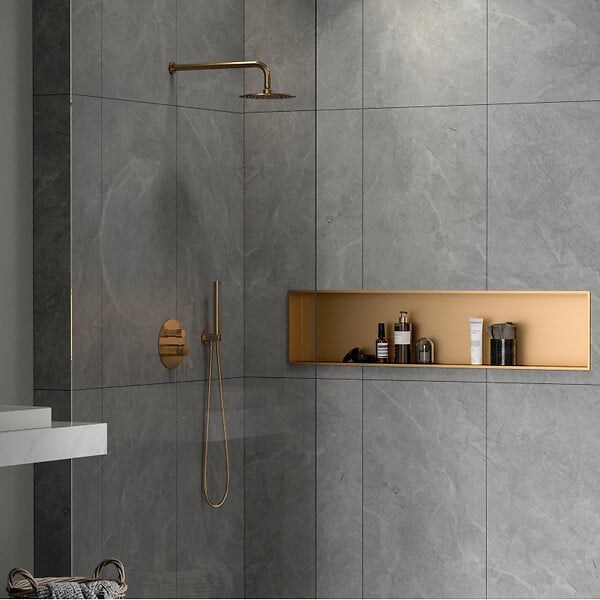 CERAMIA - Timeless Niche de Douche à encastrer, Acier Inoxydable 304, 120x28x10cm, Cuivre brossé PVD - large