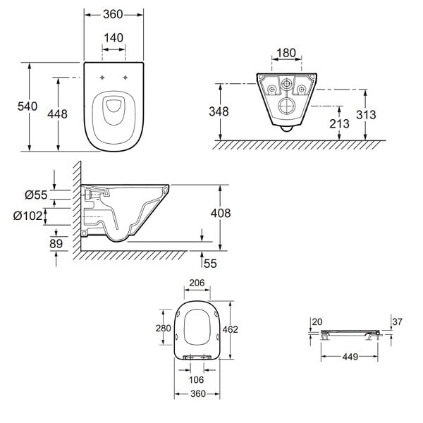 JACOB DELAFON - Cuvette WC suspendu sans bride Modern Life avec abattant frein de chute et déclipsable - large