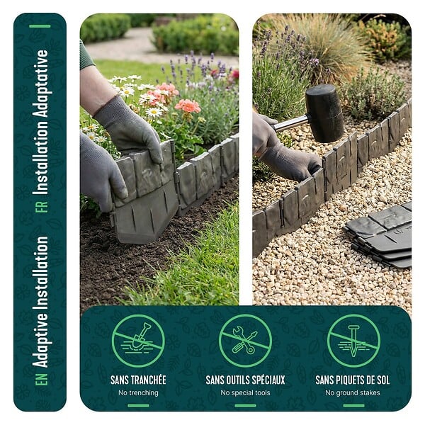 VOUNOT - Lot de 35 pcs Bordure de jardin imitation pierre facile a installer 5.35m gris - large