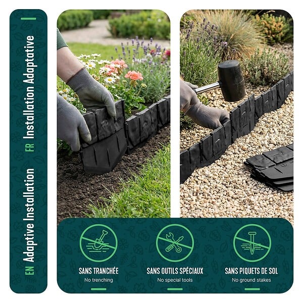 VOUNOT - Lot de 35 pcs Bordure de jardin imitation pierre facile a installer 5.35m noir - large