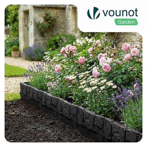 VOUNOT - Lot de 175 pcs Bordure de jardin imitation pierre facile a installer 26.7m noir - large