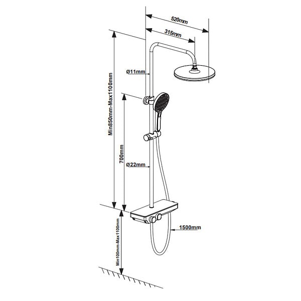 SWISS AQUA TECHNOLOGIES - Colonne de douche avec mitigeur thermostatique et tête de douche XXL 255mm, Chrome (SATSSTPBCH) - large