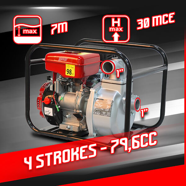 MASTER PUMPS - Pompe à  eau thermique 4 temps 79.6cc 7000l/h - large
