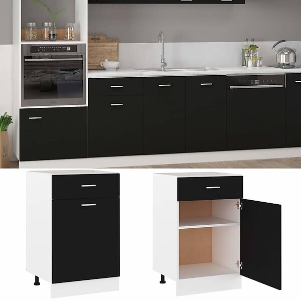 VIDAXL - vidaXL Armoire de plancher à tiroir "Lyon" Noir 50x46x81,5 cm - large