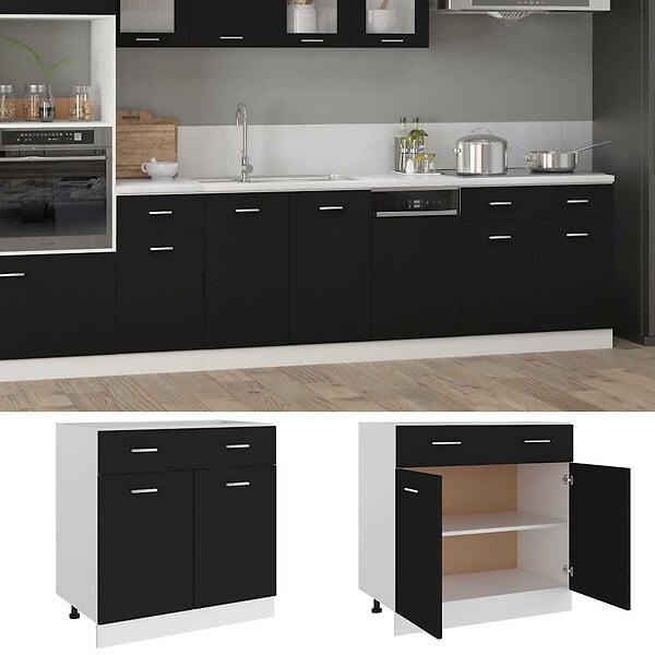 VIDAXL - vidaXL Armoire de plancher à tiroir "Lyon" Noir 80x46x81,5 cm - large