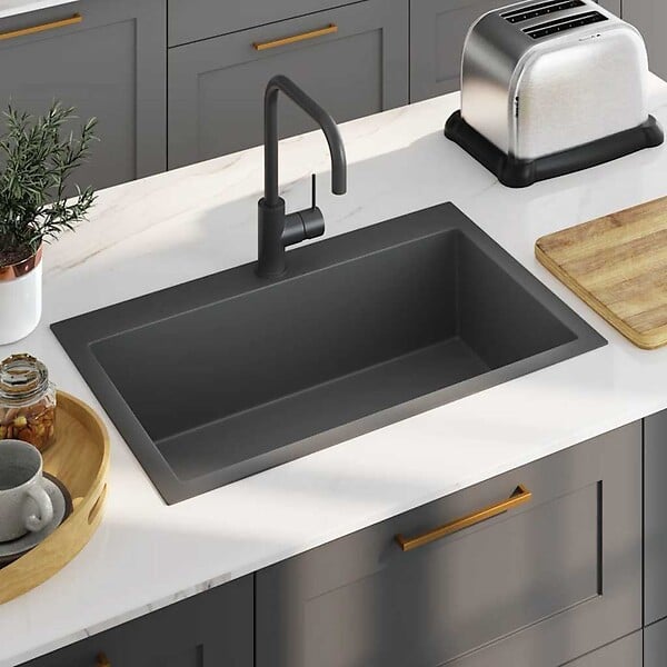 VIDAXL - vidaXL Évier de cuisine fait main Noir Acier inoxydable - large