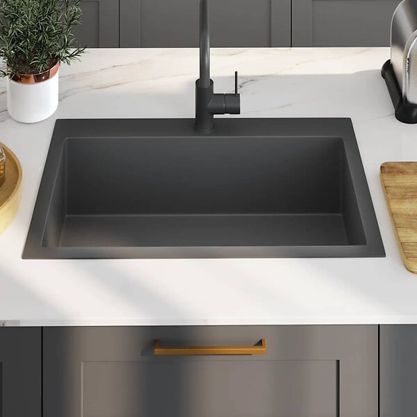 VIDAXL - vidaXL Évier de cuisine fait main Noir Acier inoxydable - large