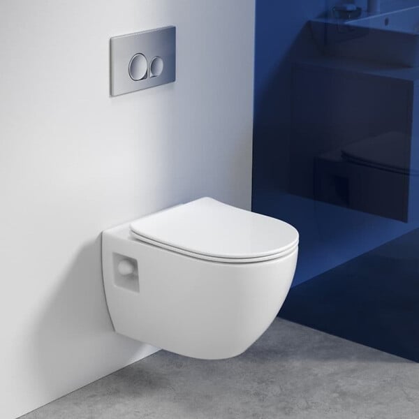 GEBERIT - Pack WC bati-support Geberit + WC sans bride Swiss Aqua Technologies + abattant SoftClose + plaque Blanche (ProjectGeb3) - large