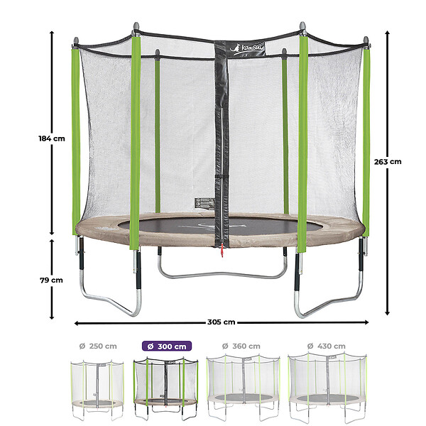 KANGUI - Trampoline jardin Ø 300 cm + échelle + kit d'ancrage - JUMPI 300 - Taupe/Vert - large