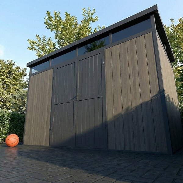 DIRECT-ABRIS - Abri de Jardin Bois Composite 7,5m2 Gris 363x223x227cm EVORA - Cabane a Outils - Local a Vélo - large