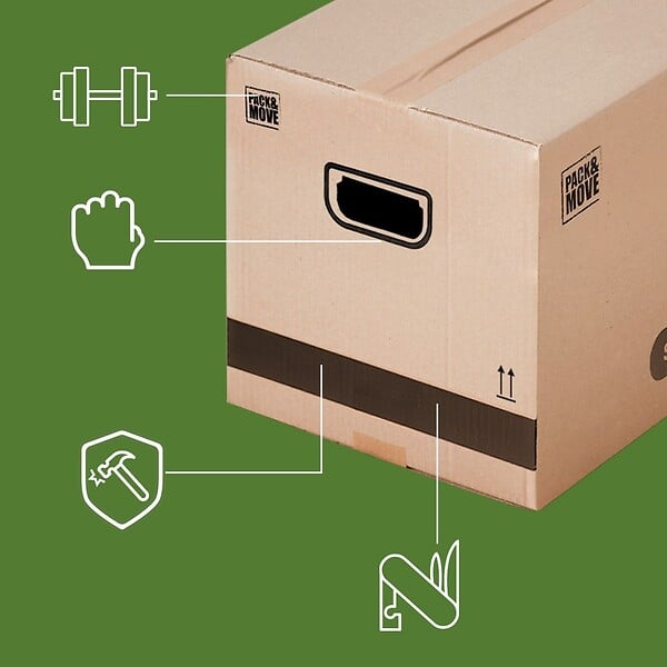 PACK AND MOVE - Pack and Move - Lot 60 cartons déménagement stockage livres - 40 x 30 x 30 cm - Poignées renforcées - 3 adhésifs offerts - large