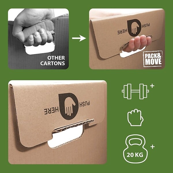 PACK AND MOVE - Pack and Move - Lot 40 cartons déménagement stockage standard - 60 x 30 x 30 cm - Poignées renforcées - 2 adhésifs offerts - large