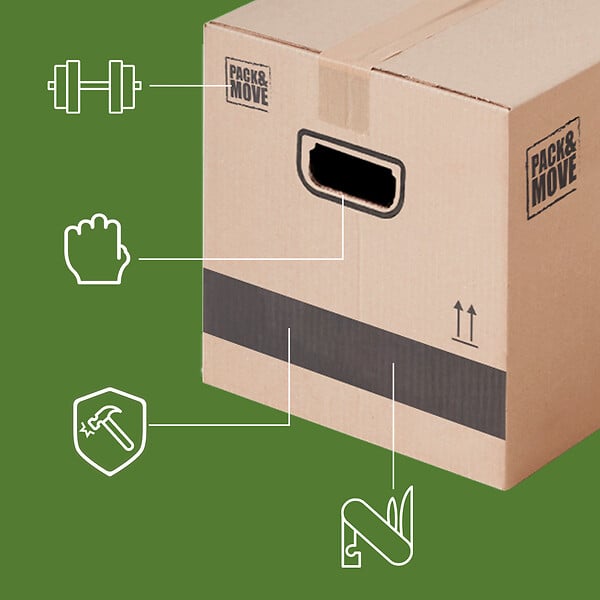 PACK AND MOVE - Pack and Move - Lot 50 cartons déménagement stockage standard - 60 x 30 x 30 cm - Poignées renforcées - 3 adhésifs offerts - large