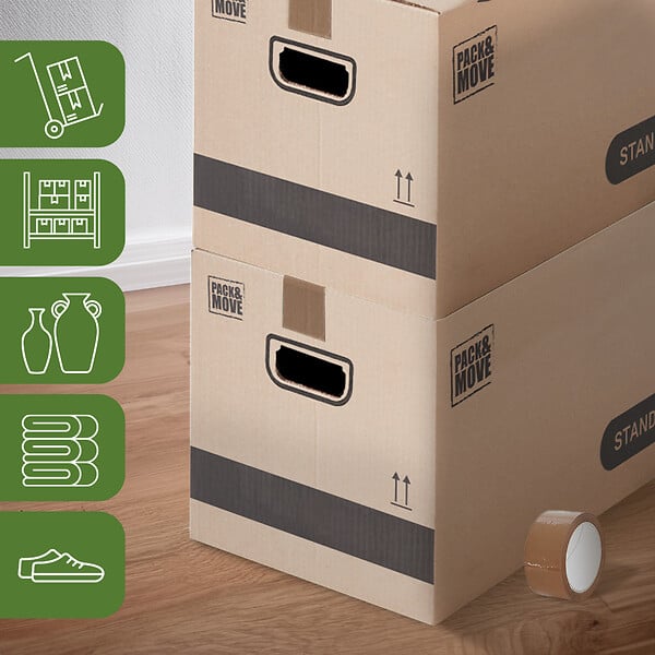 PACK AND MOVE - Pack and Move - Lot 50 cartons déménagement stockage standard - 60 x 30 x 30 cm - Poignées renforcées - 3 adhésifs offerts - large