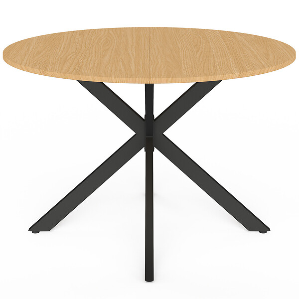 ID MARKET - Table de jardin ronde MESSINA 120 cm 6 personnes pied araignée plateau métal effet bois - large