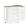 ID MARKET - Ilot central mange-debout ORSO 120 cm casserolier 6 tiroirs blanc avec plan de travail façon hêtre - vignette