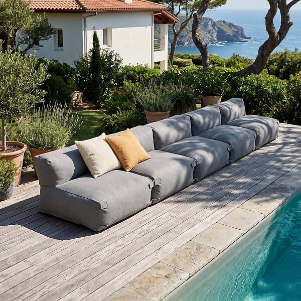 OVIALA - Salon de jardin modulable 5 places gris - Mixi - large