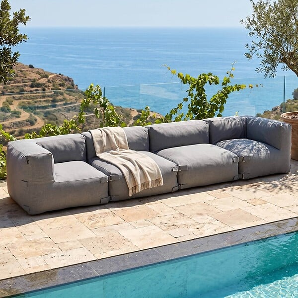 OVIALA - Canapé de jardin modulable 4 places gris - Mixi - large
