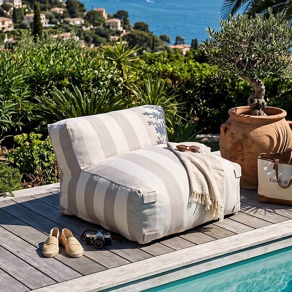 OVIALA - Fauteuil de jardin rayé pour canapé modulable beige - Mixi - large