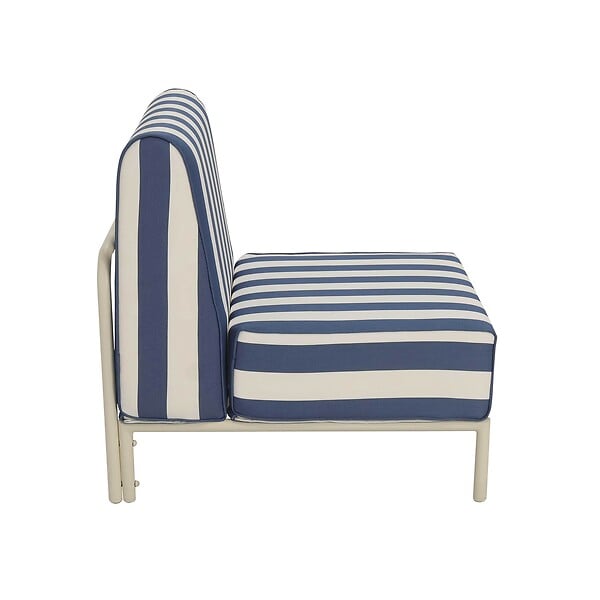 OVIALA - Chauffeuse rayé pour salon de jardin modulable en tissu bleu pacific - Patio - large