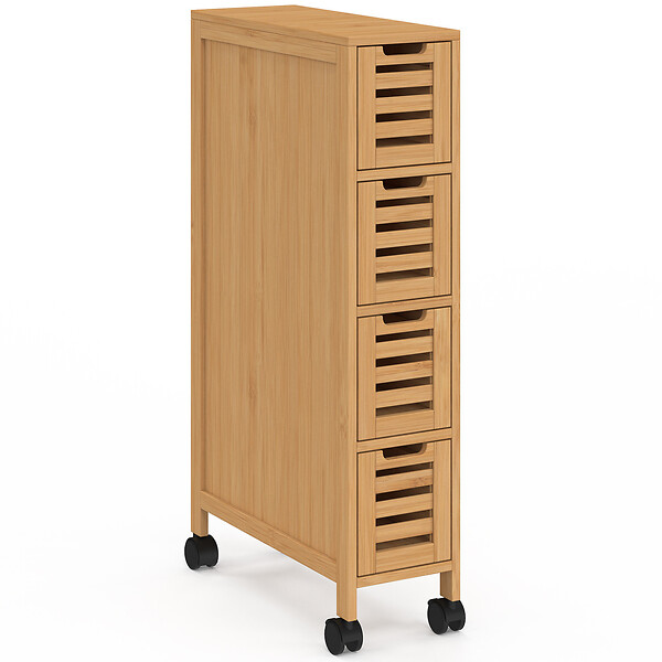 ID MARKET - Tour de rangement 4 tiroirs bambou BEA sur roulettes colonne gain de place - large