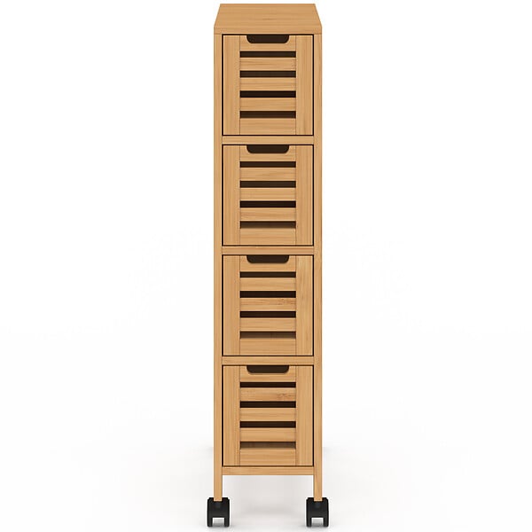 ID MARKET - Tour de rangement 4 tiroirs bambou BEA sur roulettes colonne gain de place - large