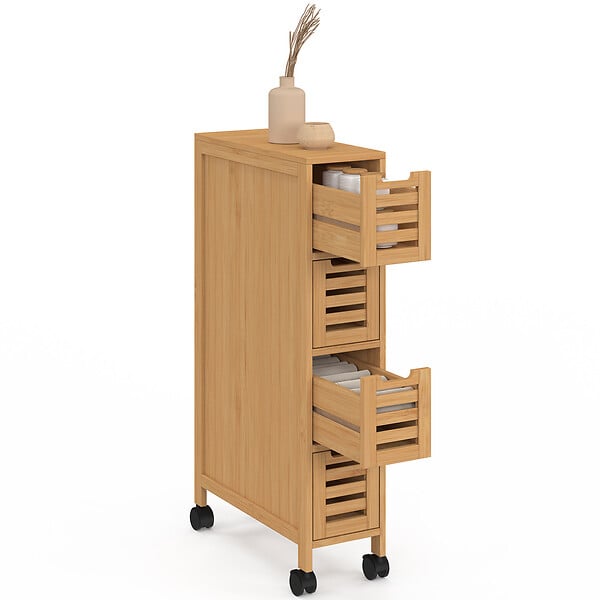 ID MARKET - Tour de rangement 4 tiroirs bambou BEA sur roulettes colonne gain de place - large