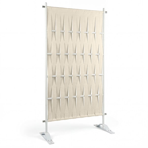 ID MARKET - Paravent extérieur claustra décoratif 80 x 150 cm sangles beige et métal blanc - large