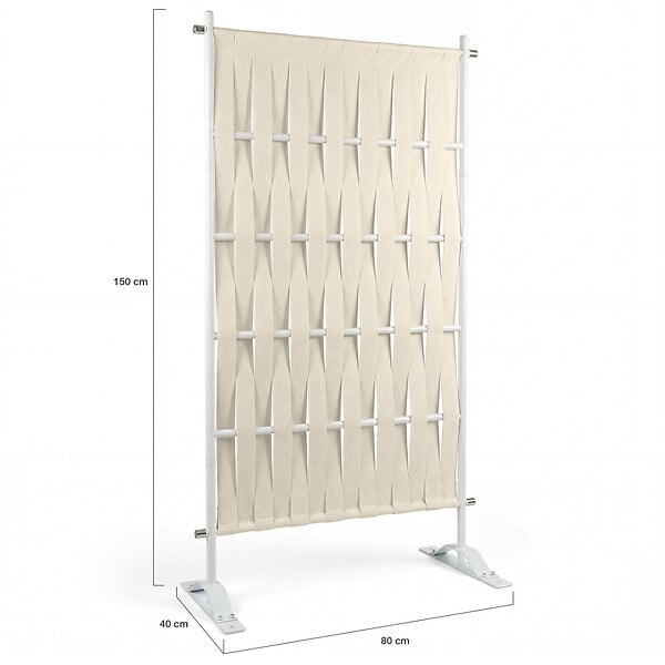 ID MARKET - Paravent extérieur claustra décoratif 80 x 150 cm sangles beige et métal blanc - large