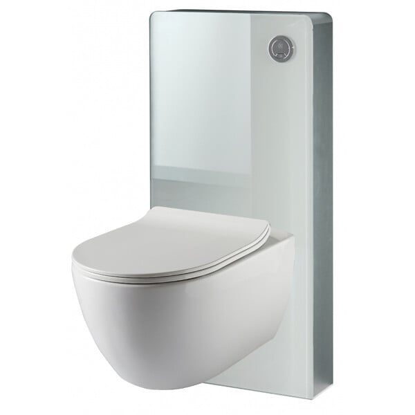PLANETE BAIN - Pack WC suspendu mural en verre blanc et cuvette carénée sans bride CERES - large