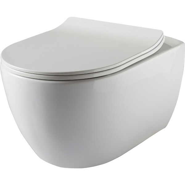 PLANETE BAIN - Pack WC suspendu mural en verre blanc et cuvette carénée sans bride CERES - large