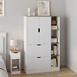 ID MARKET - Meuble de rangement L. 80 cm NOUK pour bureau, chambre, entrée avec 3 portes et 2 tiroirs blanc et bois - vignette