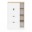 ID MARKET - Meuble de rangement L. 80 cm NOUK pour bureau, chambre, entrée avec 3 portes et 2 tiroirs blanc et bois - vignette