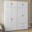 ID MARKET - Armoire 4 portes MINA blanc penderie 160 cm avec 2 rangements hauts et 2 tiroirs - vignette