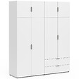ID MARKET - Armoire 4 portes MINA blanc penderie 160 cm avec 2 rangements hauts et 2 tiroirs - vignette