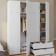 ID MARKET - Armoire 4 portes MINA blanc penderie 160 cm avec 2 rangements hauts et 2 tiroirs - vignette